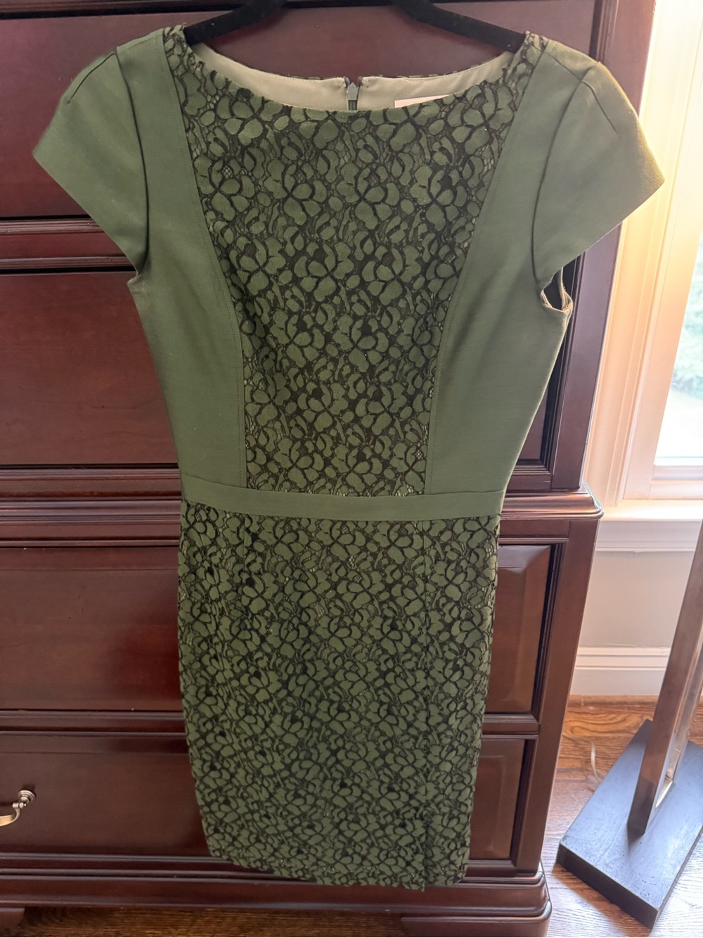 Tory Burch Olive Green Lace-Panel Sheath Dress